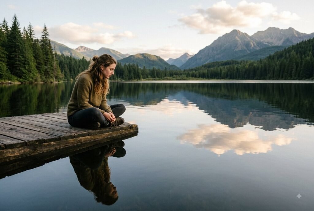 Person reflecting during self-discovery, related to exploring the 12 Jungian archetypes.