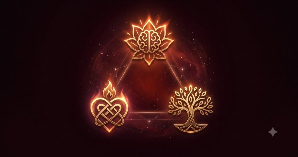 Illustration of the three Enneagram centers as glowing symbols.