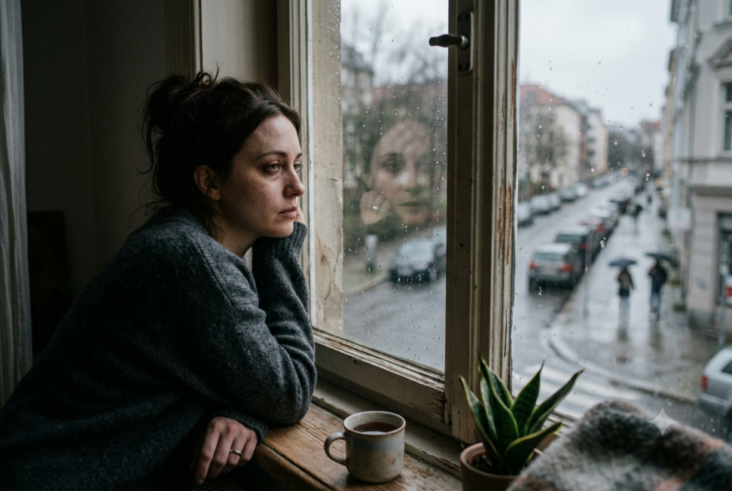 Tired person reflecting, associated with nervous system burnout.