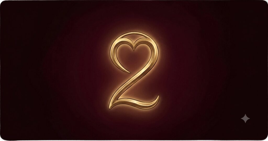 Illustration of Enneagram Type 2, the Helper, as a glowing brass number.