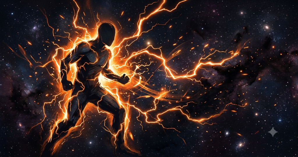 Illustration of sympathetic mobilization as glowing orange energy.
