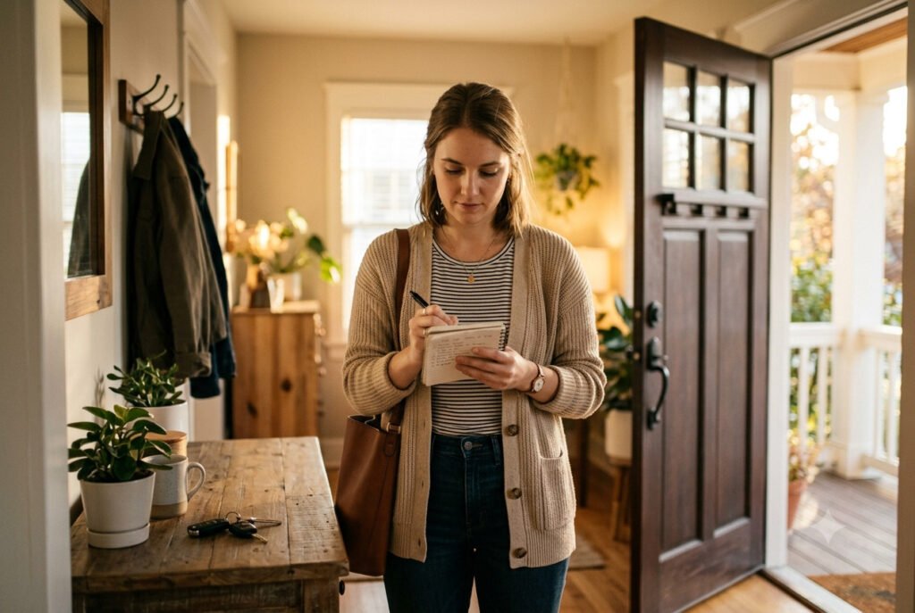 Enneagram Type 6 — person carefully preparing before heading out.