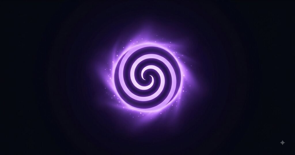 Illustration of the Magician archetype as a glowing violet spiral emblem.