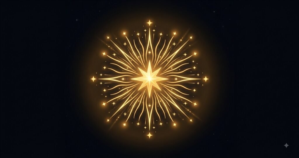Illustration of the Jester archetype as a glowing gold star-burst emblem.