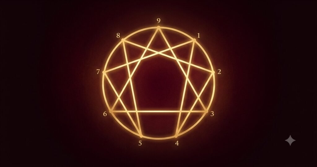 Illustration of the Enneagram as a glowing nine-pointed star.