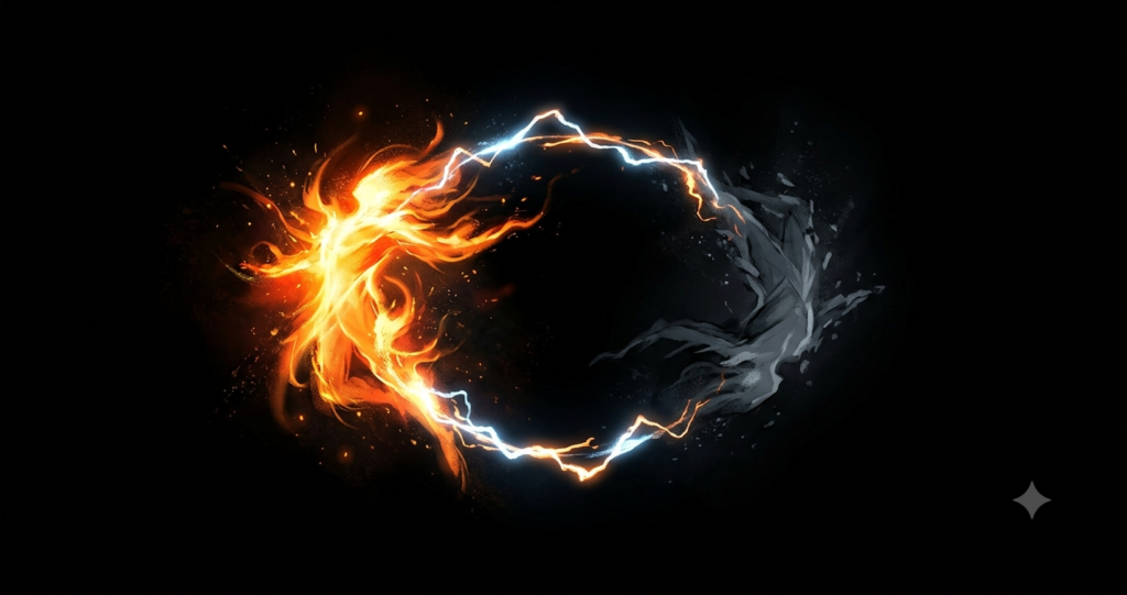 Illustration of reactive collapse as an oscillating, unresolved state.