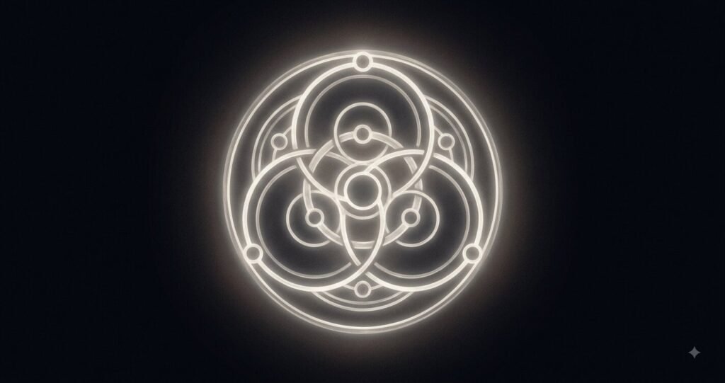 Illustration of the Everyman archetype as a glowing interconnected circle emblem.