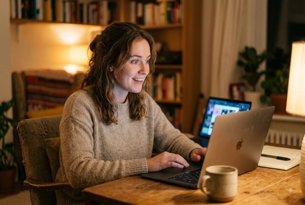 Person reviewing their personality archetype test results with curiosity.