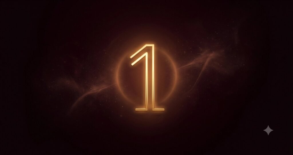 Illustration of Enneagram Type 1, the Reformer, as a glowing brass number.