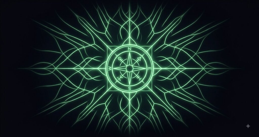Illustration of the Explorer archetype as a glowing green compass emblem.