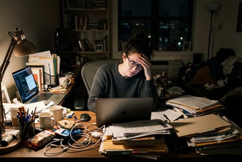Person under stress, showing signs of their Enneagram stress pattern.