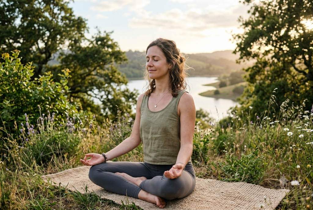 Breathing techniques nervous system — Person practicing a breathing technique for nervous system regulation
