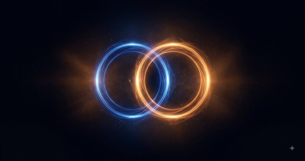 Illustration representing archetype compatibility as two interlocking glowing rings.