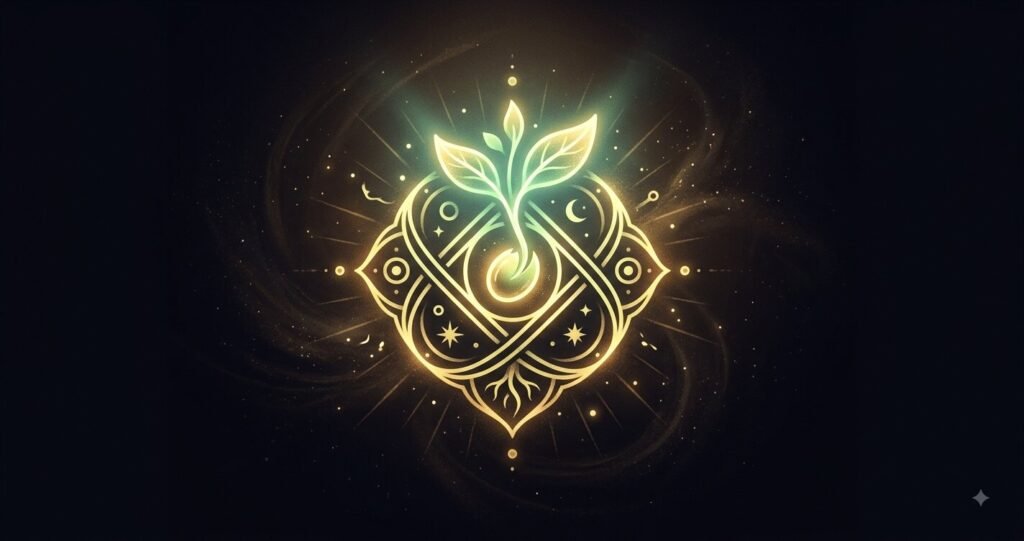 Illustration representing archetype personal growth as a glowing emerging seedling.