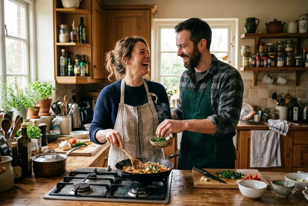 Couple demonstrating archetype compatibility through complementary strengths.