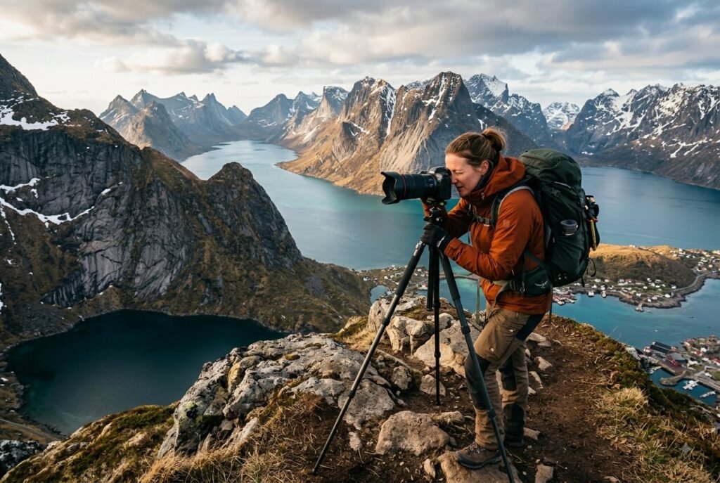 Explorer archetype career path — photographer capturing a remote landscape.