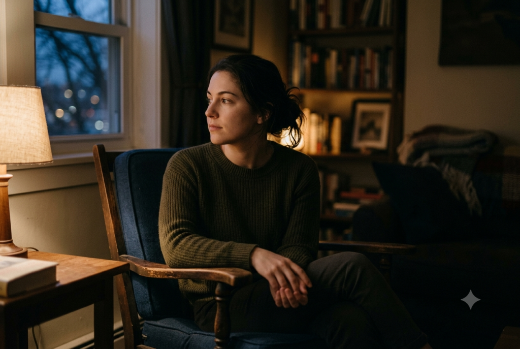 Feeling numb stress — Person sitting quietly, showing signs of feeling numb from stress.