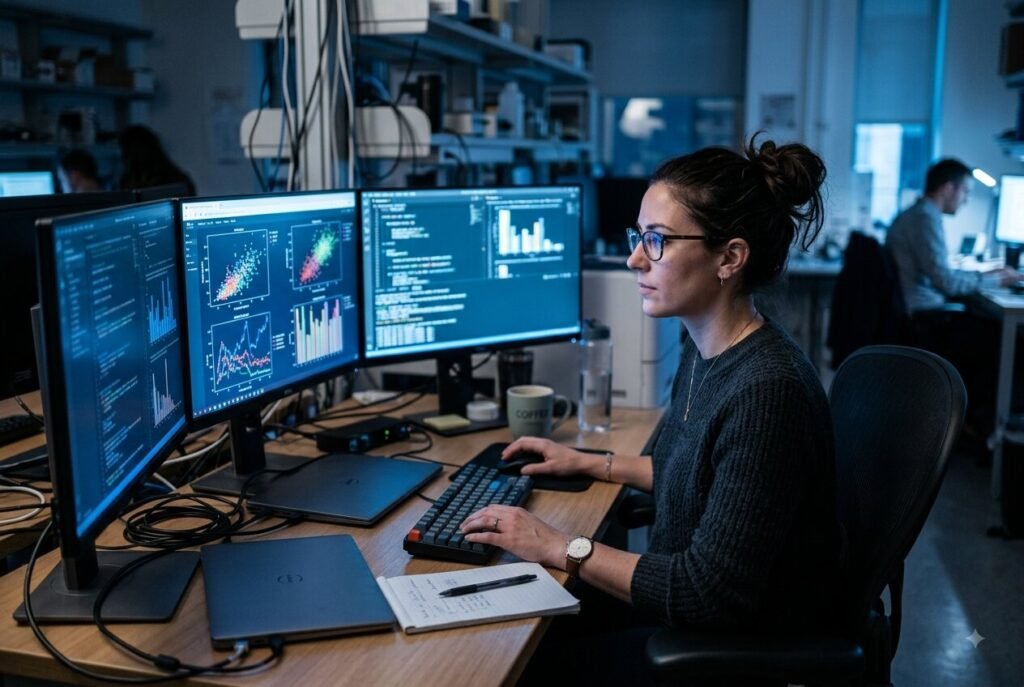 Sage archetype career path — researcher analyzing complex data.