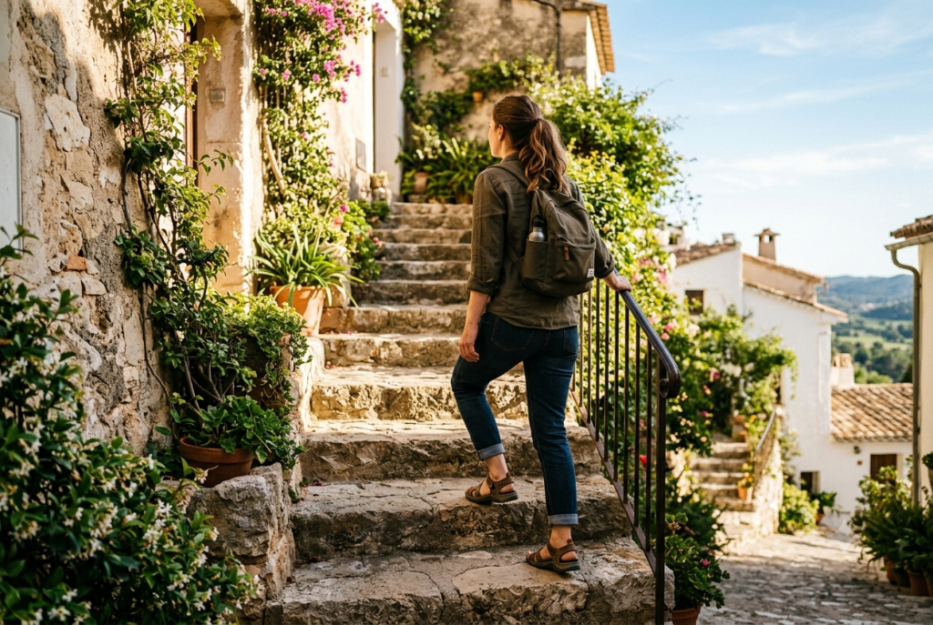  Polyvagal ladder — Person climbing stairs, symbolizing movement up the polyvagal ladder.