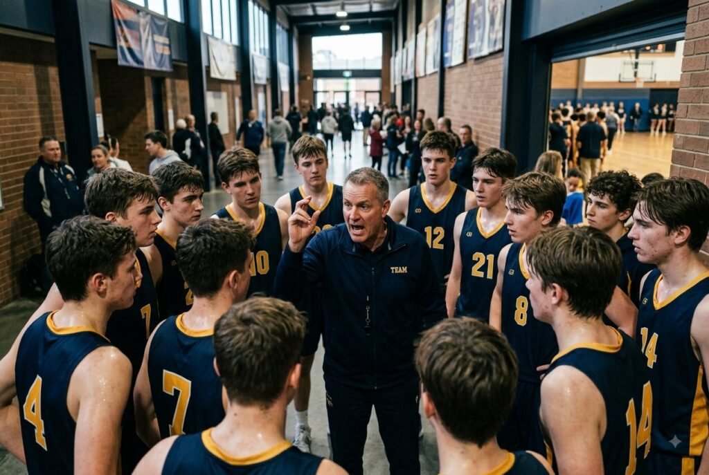Hero archetype career path — coach motivating a team before competition.