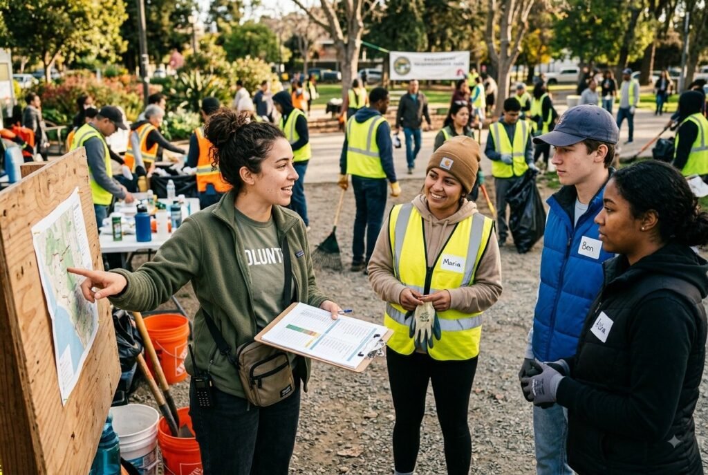 Everyman archetype career path — community organizer coordinating a local event.