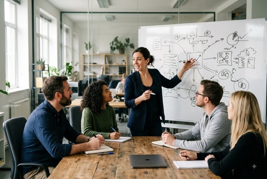Magician archetype career path — presenting a transformative idea to a team.