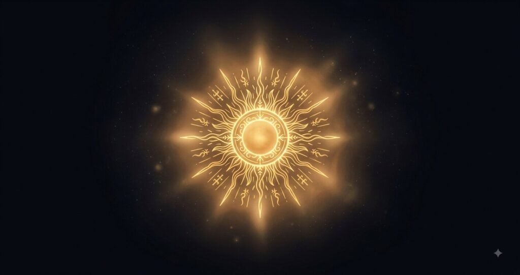 Illustration of the Innocent archetype as a glowing golden sun emblem.
