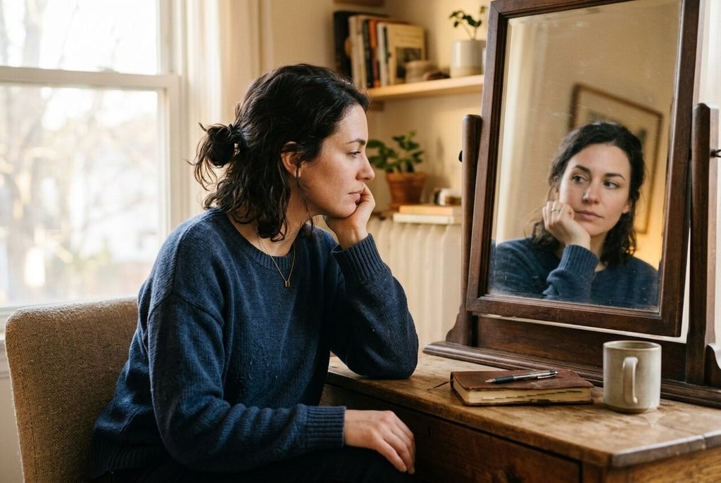 Person reflecting honestly, searching for their true Enneagram type.
