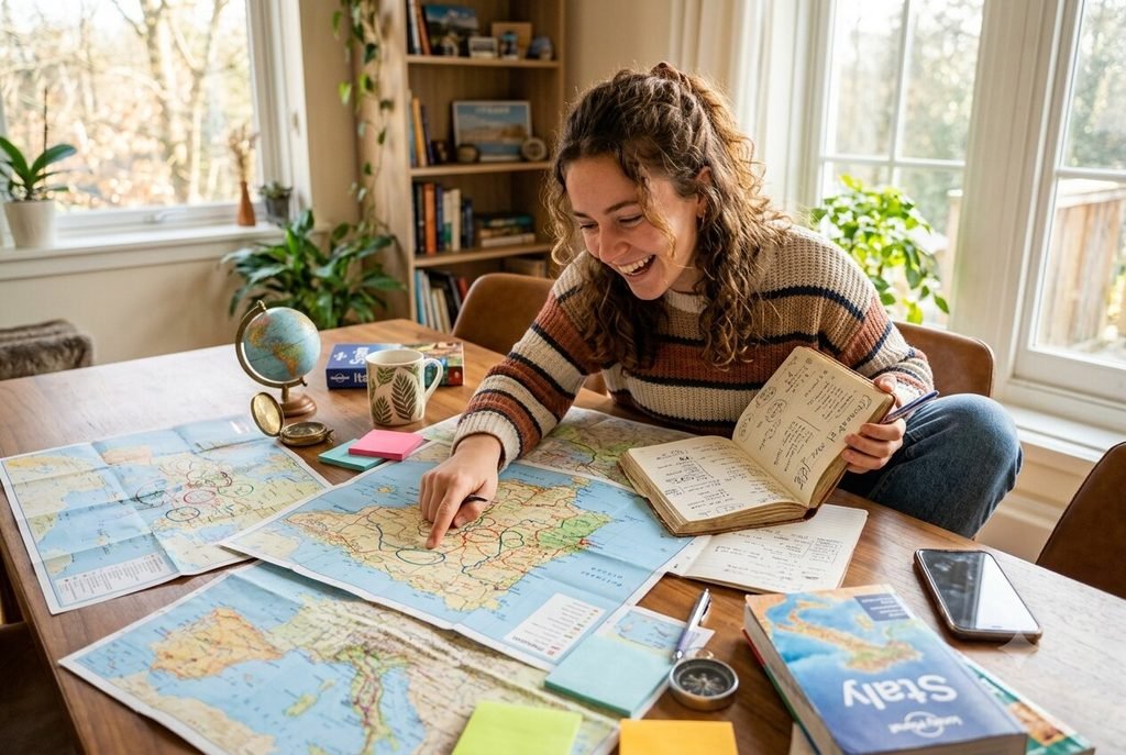 Enneagram Type 7 — person excitedly planning their next adventure.