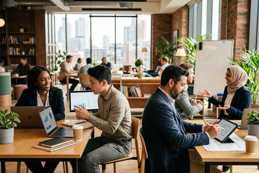 Diverse professionals representing different career paths matched to Enneagram types.